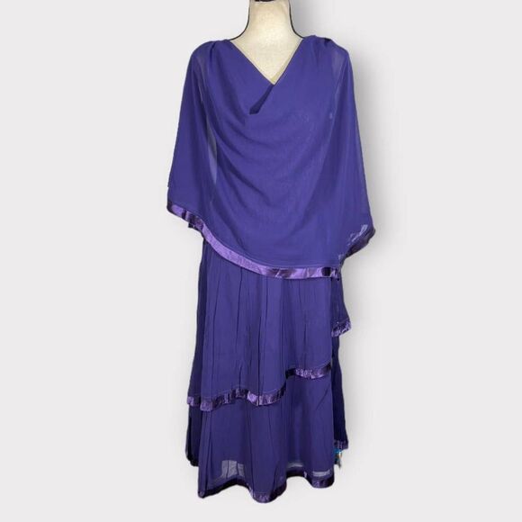 Komarov Chiffon Capelet Charmeuse Midi Dress Women's Small Purple 3/4 Sleeve - Picture 3 of 11